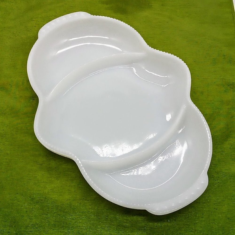 Vintage Fire King Ovenware Divided Relish Glass Serving Tray 